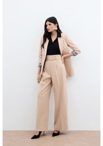Sateen Bel Detaylı Pantolon - Bej