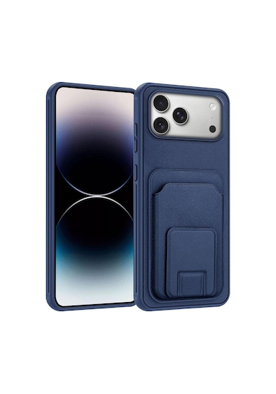 Apple İphone 17 Pro Max Uyumlu Kılıf Flexstand Kartlıklı Silikon Kılıf Lacivert