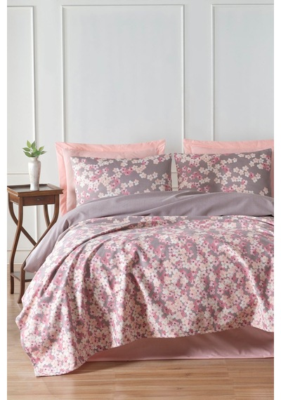 Doğal Pike Baskılı Çift Kişilik Piti Yaprak Mor Rose