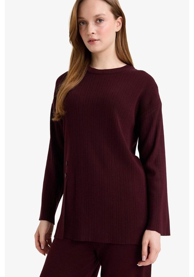 Defacto Loose Fit Bisiklet Yaka Triko Kazak Tunik G7241ax25cwbr457 Bordo-br457