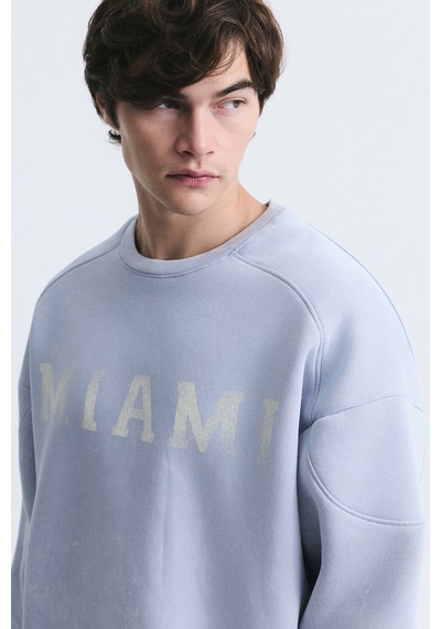 Vamos Miami Baskılı Bisiklet Yaka Sweatshirt Bebe Mavi