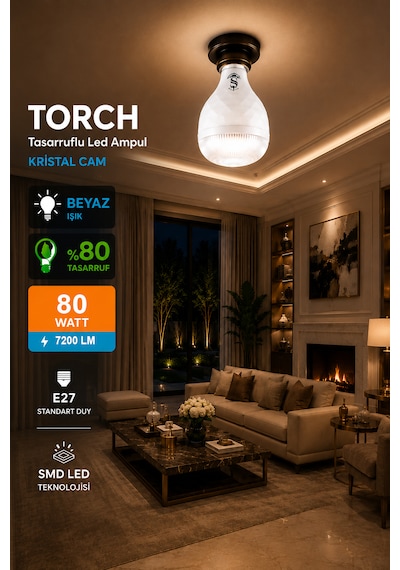 80w Kristal Tasarruflu E27 Beyaz Işık Torch Led Ampul-1-2-4-6-8-10 Adettir 1 Adet