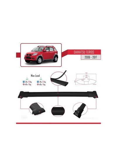Daihatsu Terios 2006-2017 Arası İle Uyumlu Fly Model Ara Atkı Tavan Barı Siyah