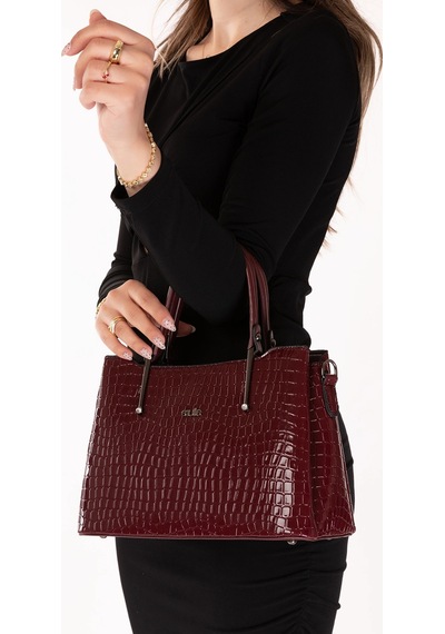 Gondol Kadın Çift Bölmeli El Ve Omuz Çantası Ald.3876 Bordo Croco