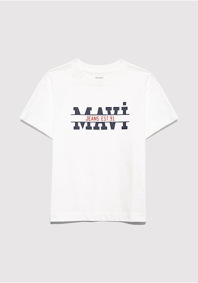 Mavi - Mavi Logo Baskılı Beyaz Tişört 6610397-70057 Ekru