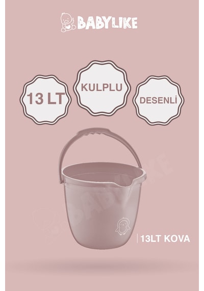 Çocuklar İçin 2'li Banyo Seti- Kulplu Kova & Oluklu Maşrapa Pembe Pembe