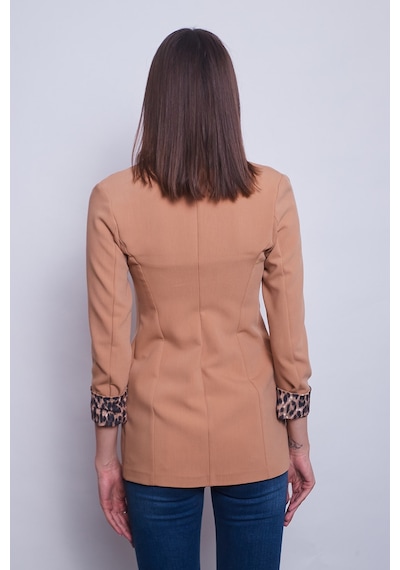 Jument Yakalı Cepli Uzun Kol Kolu İsterse Katlanabilen Kumaş Blazer Ofis Ceket-camel