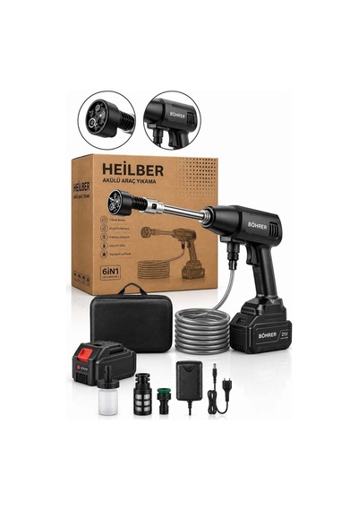 Heilber Ba0115369 Akülü Basınçlı Araç Yıkama Makinesi 6'sı 1 Arada Çok Fonksiyonlu Başlık, Çift Akülü, Su