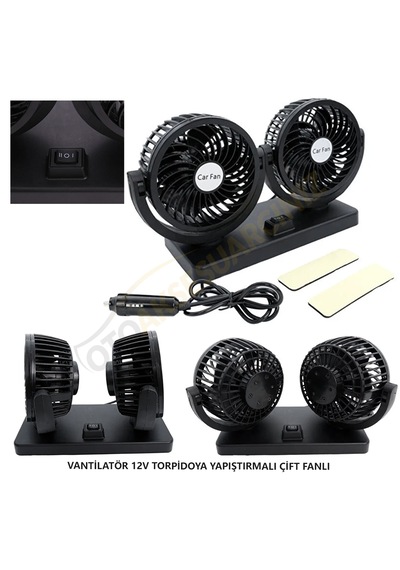 Araç İçi Torpido Üstü 2li Vantilatör Oto Pervane 5 İnç 12 Volt 2 Hız Ayarlı Çakmaklık Girişli