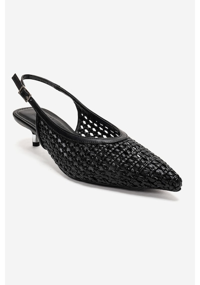 Luvishoes Orelıs Siyah Örgü Desenli Kadın Kısa Topuklu Ayakkabı Siyah