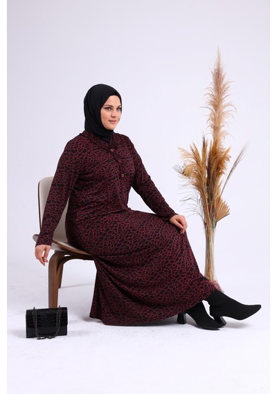 Kadin Gunluk Elbise Tesettur Leopar Desenli Buyuk Beden Elbise 001