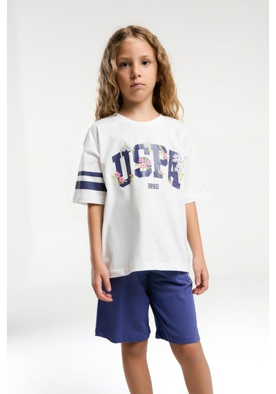 U.s. Polo Assn. Premium Kız Çocuk Rahat Kalıp Oversize Pamuklu Yazılı Kısa Kollu Şortlu Pijama Takım Beyaz U.s. Polo Assn. Premium Kız Çocuk Rahat Kalıp Oversize Pamuklu Yazılı Kısa Kollu Şortlu Pijama Takım Beyaz