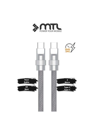 60w Type-c To Type-c Pd Turbo Şarj Spiral Sarmal Naylon Örgü Data Ve Şarj Kablosu 2 Metre Mt2461