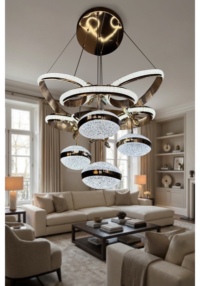Kral Tacı Simli 4 Top Modern Sarkıt Salon - Oturma Odası Led Aviz Çok Renkli