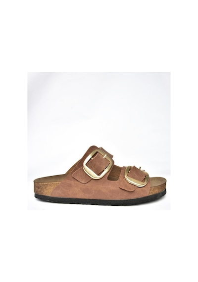 Fox Shoes P777517402 Taba Süet Çift Bantlı Kadın Terlik Taba