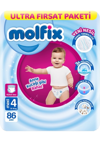 Molfix Külot Bebek Bezi 4 Numara 9-14kg Maxi 172 Adet 2'li