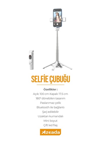 Jopus Bluetoothlu Ve Şarjlı Kumandalı Led Işıklı Selfie Çubuğu Tripod Özellikli
