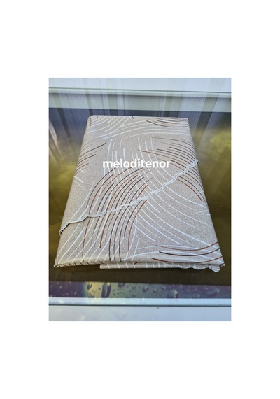 Astarlı Kaymaz Beyaz Krem Bakır Çizgili Kaliteli Modern Pvc Yuvarlak Muşamba Masa Örtüsü Kahverengi