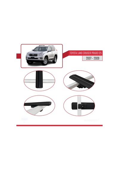 Toyota Land Cruiser Prado J125 2007-2009 Arası İle Uyumlu Basic Model Ara Atkı Tavan Barı Siyah 3 Adet