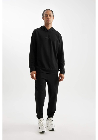 DeFactoFit Standart Fit Kapüşonlu Baskılı Sporcu Sweatshirt D6826AX24AUBK81