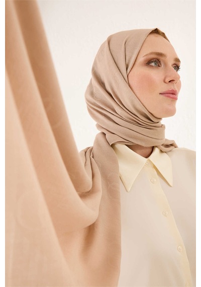 Imannoor Zincir Kare Bej Pamuk İpek Şal 70x210 Bej