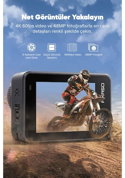 Akaso Brave 8 4K 60fps Aksiyon Kamera ve Süper Aksesuar Seti (Akaso Türkiye 2 Yıl Garantili)