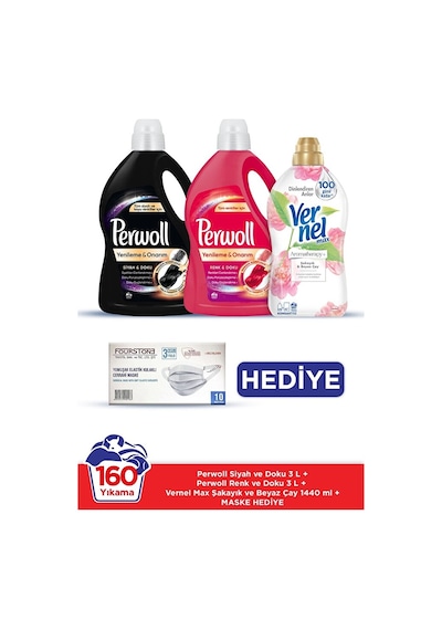 Perwoll 3l Siyah + 3l Renkli + Vernel Max 1,44lt Şakayık 2950 ML