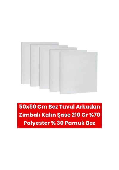 5 Adet 50x50 Cm Bez Tuval Arkadan Zımbalı 2 Cm Şase 210 Gr %70 Polyester % 30 Pamuk Bez