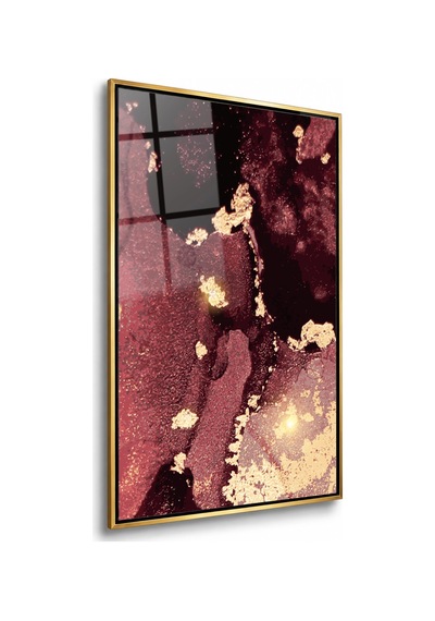 Bordo Siyah Altın Tozlu Soyut Gold Çerçeveli Cam Tablo