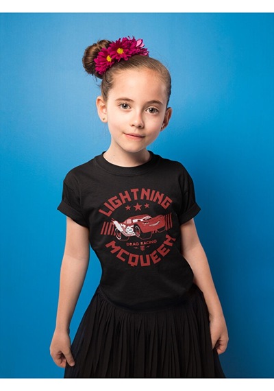 Sevbano Lightning Mcqueen Baskılı Unisex Şimşek Arabalar Çizgi Film Çocuk Siyah