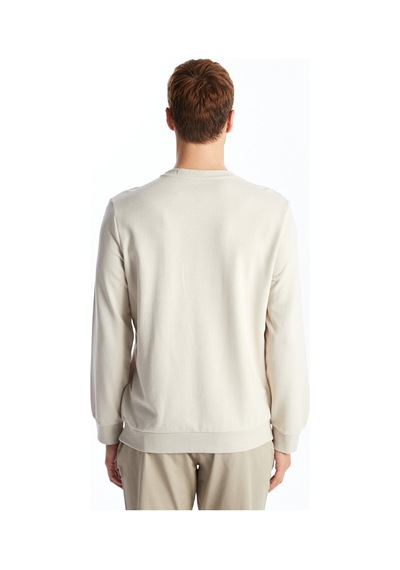 Lcwaıkıkı Classic Bej Bisiklet Yaka Uzun Kollu Baskılı Erkek Sweatshirt