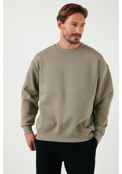 Buratti Regular Fit Bisiklet Yaka Pamuklu Içi Tüylü Yumuşak Şardonlu Erkek Sweat 5905255 Vizon Yeşili