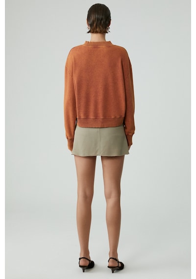 Grimelange ANDREITA Kadın V Yakalı Asimetrik Oversize Turuncu Sweatshirt