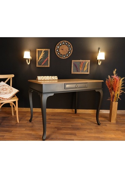 Wooding-Mobilya Wooding 120 Cm Çekmeceli Masif Siyah Naturel Çalışma Masası