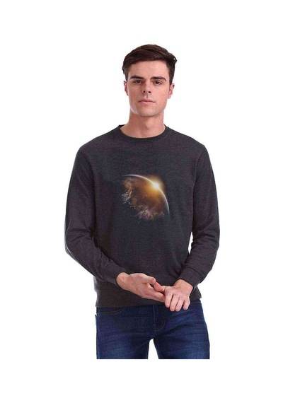 Dünya World Baskılı Füme Antrasit Erkek Örme Sweatshirt