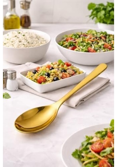 Altın Renk Paslanmaz Çelik Kaşık, Modern Ve Lüks Tasarım, Ergonomik Tutuş, Dayanıklı Çelik Yapı, Şık Sunumlar, Sofra Servisi, Restoran Ve Günlük Kullanım İçin Premium Kalite