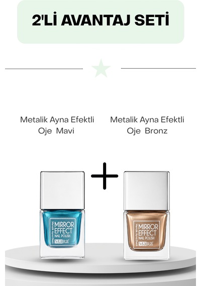 Metalik Ayna Efektli Oje Bronz 15 Ml & Mavi 15 Ml 0