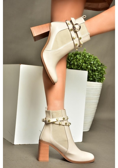 Fox Shoes R518101109 Bej Kalın Topuklu Kadın Bot Bej