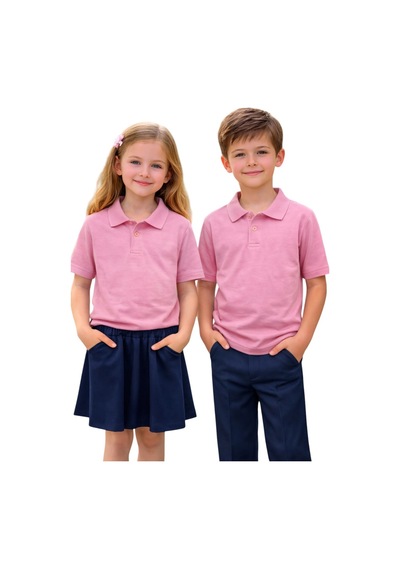 Erdem Kıds Unisex Kız Erkek Çocuk Polo Yaka Pamuklu Kısa Kol Pudra-toz Pembe Günlük Basic Okul Tişört Pembe Pembe