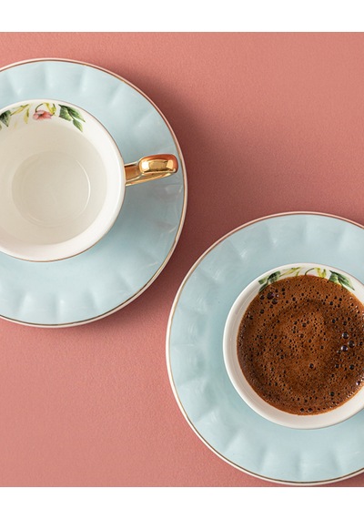 English Home Vanilla New Bone China 4 Parça 2 Kişilik Kahve Fincan Takımı Açık Mavi Açık Mavi