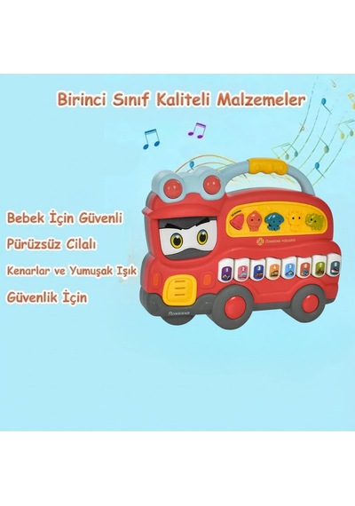 Eğitici Müzikli Işıklı Piyano Otobüs - Hayvan Sesli Ve Notalı Bebek Aktivite Oyuncağı Kırmızı