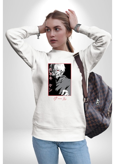 Kaneki Ken Kuma Japon Anime Şeytan Unisex Beyaz Sweatshirt Beyaz