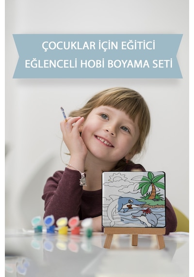 Sevimli Yunus Balıkları Çocuk Eğitici Tuval Boyama Hobi Seti