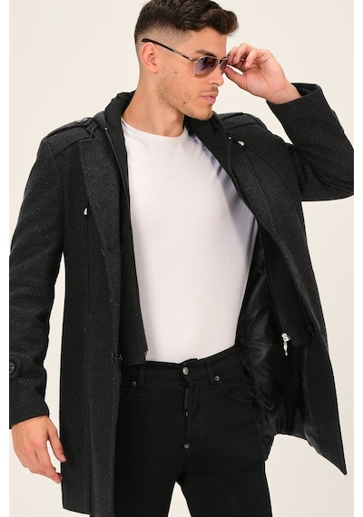Plt8334 Dewberry Erkek Palto-Desenli Antrasit-Desenli Antrasit