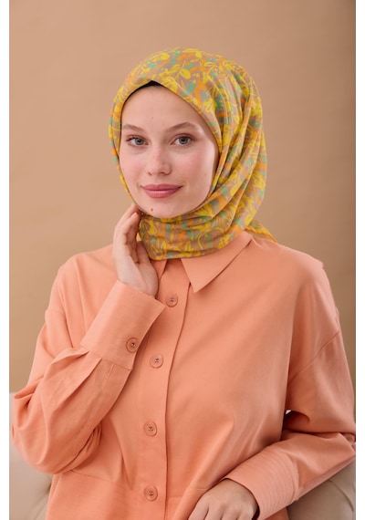 Silk Home Soft Eşarp 73091-39 Vizon, Patina Yeşili, Turuncu, Sarı