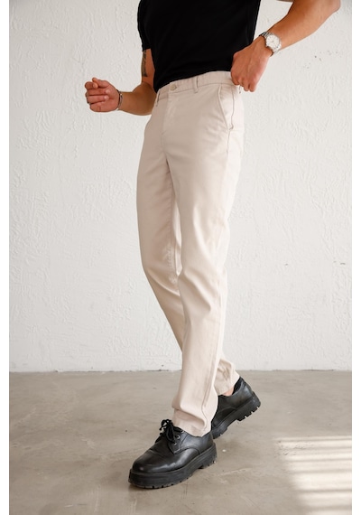 Braccas Erkek Armürlü Slim Fit Bej Pantolon Bej