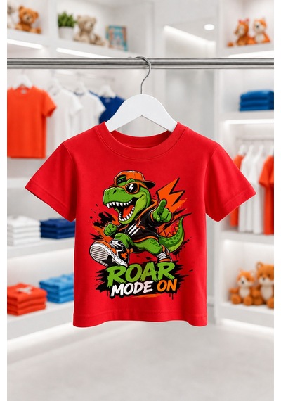 Bayloranzzo Roar Mode On %100 Pamuk Premium Kalite Erkek Çocuk Tişörtü Kırmızı