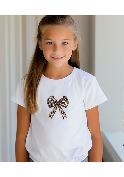 Aselinda Anne-kız Fiyonk Leopar Baskılı Tshirt,bisiklet Yaka Beyaz-siyah Tişört/t-shirt Tek Adet Fiyatıdır. Beyaz-annekız