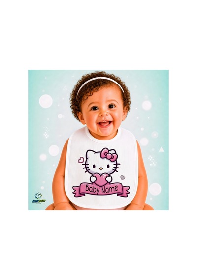 Kişiye Özel Hello Kitty Keten Bebek Mama Önlüğü Yumuşak - Emici - Yıkanabilir - Özel Tasarım P083 Çok Renkli