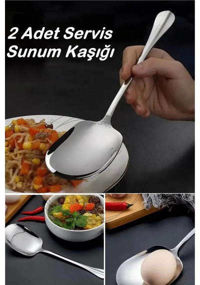 Ucr Home 2 Adet Paslanmaz Metal Büyük Boy Servis Sunum Kaşığı Çelik Servis Kaşığı Sunum Kaşık